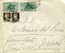 ITALY 1932 BUSTA FERMO POSTA AFFRANCATURA MISTA CON 25 centesimi GARIBALDINO