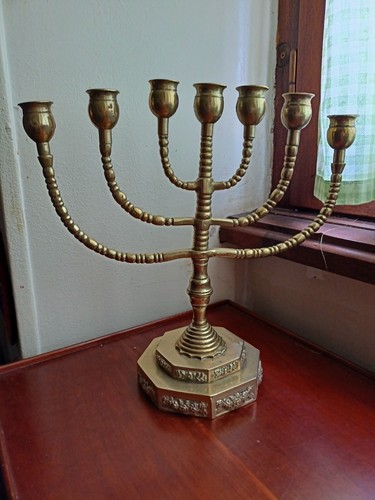 Chandelier bronze menorah 7 - chandelier, en