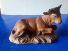 Bue scolpito a mano, Vintage in legno, Herbert Prinoth, Val Gardena.