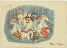  BUON NATALE BAMBINI ANGELI SCOIATTOLI  ILLUSTRATORE   CARTOLINA