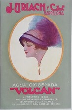 CARTOLINA PUBBLICITARIA URIACH VOLCAN ACQUA OSSIGENATA DONNINA LIBERTY FARMACO