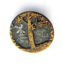 Albero mulino a vento paesaggio bottone antico metallo