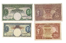 1941 Malesia Giorgio VI 20c 50c, $1, $5 banconote set