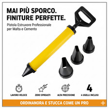 Pistola per Malta Pompa Manuale Stucco Stuccatura Calce Cemento Colla + 4 Ugelli