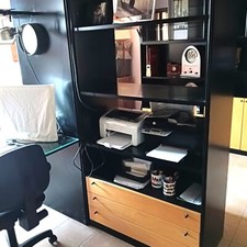 Struttura libreria angolare in legno laccato nero e betulla produzione ADL