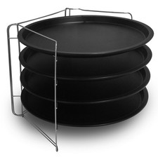 Pizza&Mania; Set 4 Tegami Pizza Ø32Cm+1 Griglia Porta Tegami; Acciaio Con Rivest