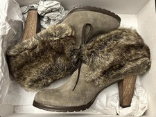 39 Stivaletti Atelier scamosciati italiani legno tacco 3,5” Made in Italy bordo pelliccia grigio