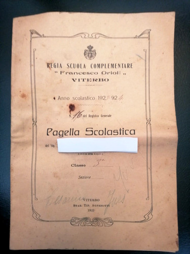 1923 pagella regia - 1923, scuola