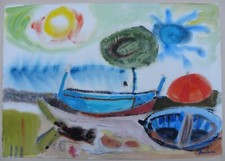 Enrico PAULUCCI (Genova 1901-Torino 1999) Barche sulla spiaggia dipinto cm 36x51