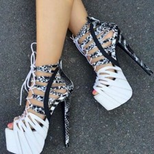 Women Nightclub Platform Stiletto High Heels Sandals Lace Up Strap Shoes Sandals