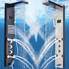 Acciaio inox Pannello colonna doccia idromassaggio LED cascata soffione doccetta