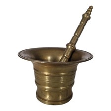 Antico Mortaio in Ottone con pestello Vintage  
