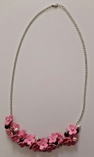 Collana fiorellini ? fimo rosa e perle catenina argentata fatta a mano ragazza