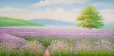 QUADRO MODERNO DIPINTO A MANO OLIO SU TELA IMMAGINE PAESAGGIO CAMPO LAVANDA 