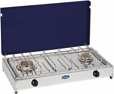 FORNELLO DA TAVOLO PARKER GAS METANO 2 FUOCHI CON PIANALE in ACCIAIO INOX COPERC