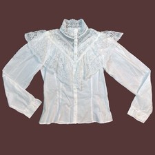 Camicetta vintage anni 70 stile Gunne Sax collo alto prateria vittoriana bottoni pizzo volant