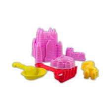 Secchiello Spiaggia Castello Sabbia Rosa 7pz Set Attrezzi Plastica Giardino Giocattoli Bambini Giocattolo Esterno