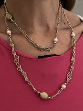 Dior Vintage, Collana Lunga Christian Dior 1974 Germany,Gold Finte Perle cm 96