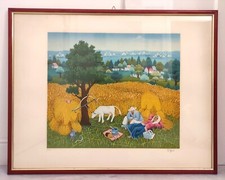 Ivan Generalic (1914 - 1992) litografia Scena Campestre P.A. con cornice e vetro