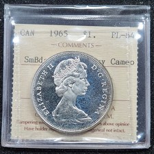 Argento 1965 Canada $1 dollaro piccole perline, smussato 5 | ICCS PL-64 cammeo pesante