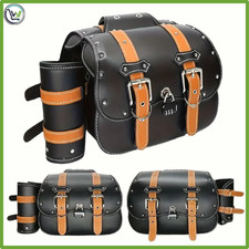 Borse Laterali Moto Custom–Ecopelle Nera/Tracolla/Universali/2pz/Impermeabili