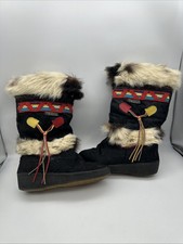 Stivali invernali vintage Tecnica geometrici nappe azteche nere donna taglia:37