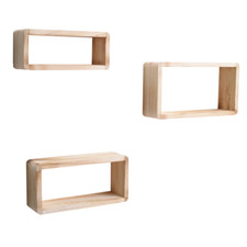 Mobili Rebecca Set 3 Mensole Scaffali Rettangoliari Legno Chiaro Vintage 41x24x9