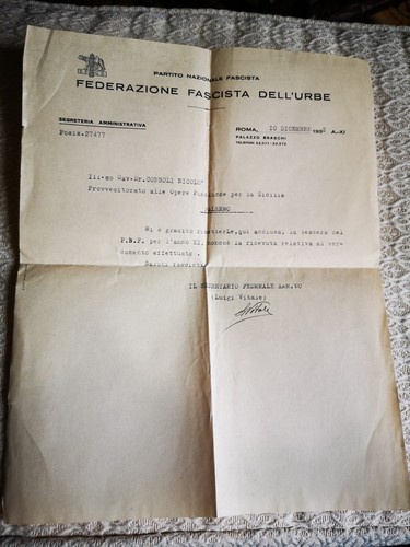 Documento federazione fascista - federazione,