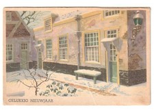 1948 case giardino innevato antica cartolina Buon Anno Nieuwjaar