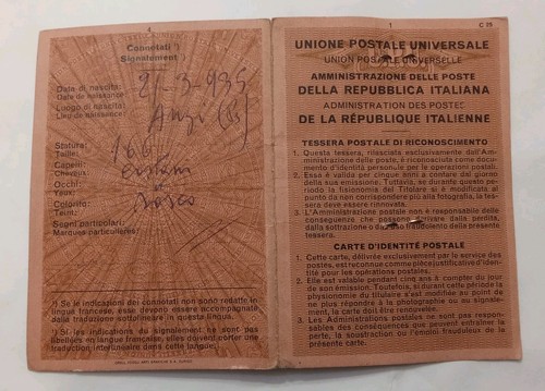 Tessera riconoscimento postale - riconoscimento,