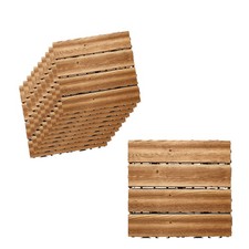 10 Pezzi Piastrelle Legno Giardino 30x30x2.3cm Pavimento Esterno WPC Legno Chiar