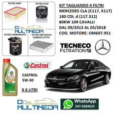 TAGLIANDO 4 FILTRI OLIO CASTROL 5W-30 MERCEDES CLA 180 1.5 CDI 80KW 109CV 