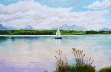 Sconosciuto Pittore - Idilliaco Paesaggio Marittimo Con Barca a Vela - Olio / Lw