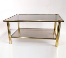 Tavolino da caffé porta tv vintage metallo dorato vetri bronzati design anni '70