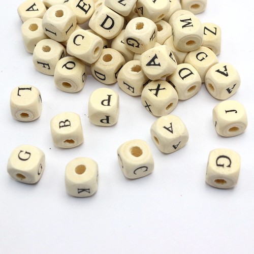 100 perline legno cubo lettera - cubo,