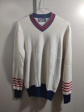 Fila White Line Sweater Vintage Anni 80-90 V Neck Sweater Tennis Mod