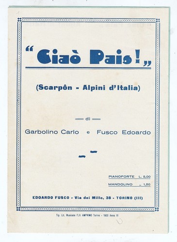 Spartito ciao pais scarpon - pais,