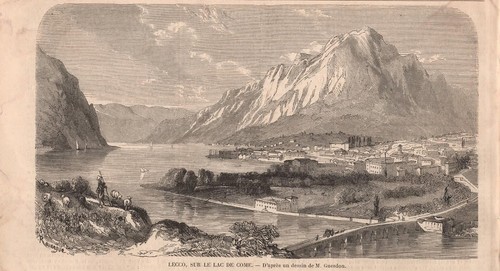 Stampa antica lecco veduta - lecco,