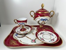 Set da Tè in Porcellana di Limoges - Vassoio, Zuccheriera, Piattini e Tazzina