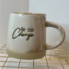 BE THE CHANGE Crofton Beige Stoneware Pottery br Coffee Mug Cup 16 Fluid Ounces