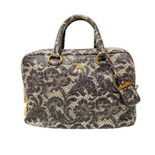 Borsa a mano PRADA Saffiano Bauletto in pelle di pizzo grigio non specificata