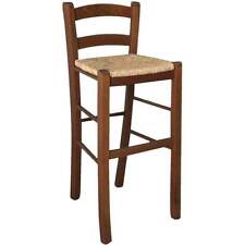 Sgabello in legno con seduta in paglia h 67 cm in noce scuro