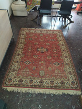 Tappeto Fatto A Mano persiano rosso con frangia  vintage Geometrico 