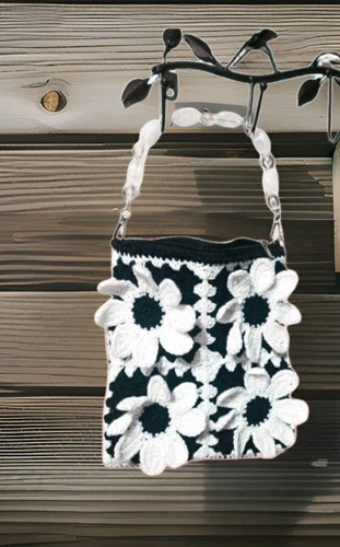 Borsa all uncinetto - nera, con
