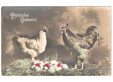 1918 gallina gallo uova colorate antica cartolina Buona Pasqua Ostern