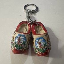 Portachiavi scarpe zoccoli Olanda vintage legno intagliato laccato decorazione artistica