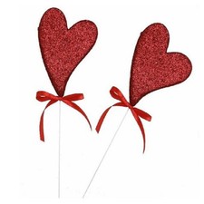 SET 4PZ CUORI POLISTIROLO GLITTERATI SPILLONE CON STAND 10CM SAN VALENTINO 68317