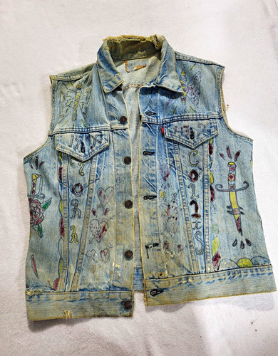 Gilet denim dipinto mano - denim, a