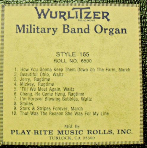 Wurlitzer 165 rotoli organo - wurlitzer,