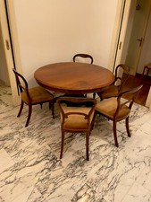 Tavolo Rotondo Allungabile Inglese 1800, Con 6 Sedie